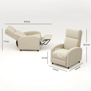 Poltrona relax reclinabile con poggiapiedi, tessuto effetto lino, crema, 120 kg