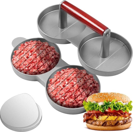 Hamburgerpers rotondo in acciaio inossidabile, accessori per griglia professionale, con 100 pezzi di carta per cucina per griglia piatta, per schiacciare il grasso, facile da pulire