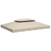 Tettuccio di Ricambio per Gazebo da Giardino 3x4m con Tetto a 2 Livelli in Poliestere Beige