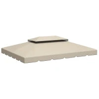 Tettuccio di Ricambio per Gazebo da Giardino 3x4m con Tetto a 2 Livelli in Poliestere Beige