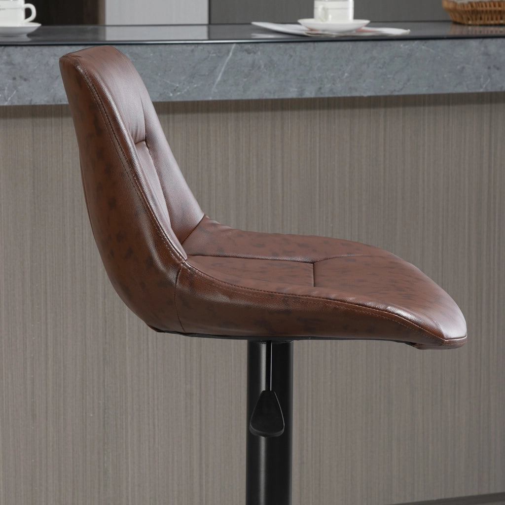 Set 2 Sgabelli da Bar Vintage 46,5x50x88-108 cm Seduta in Finta Pelle Marrone
