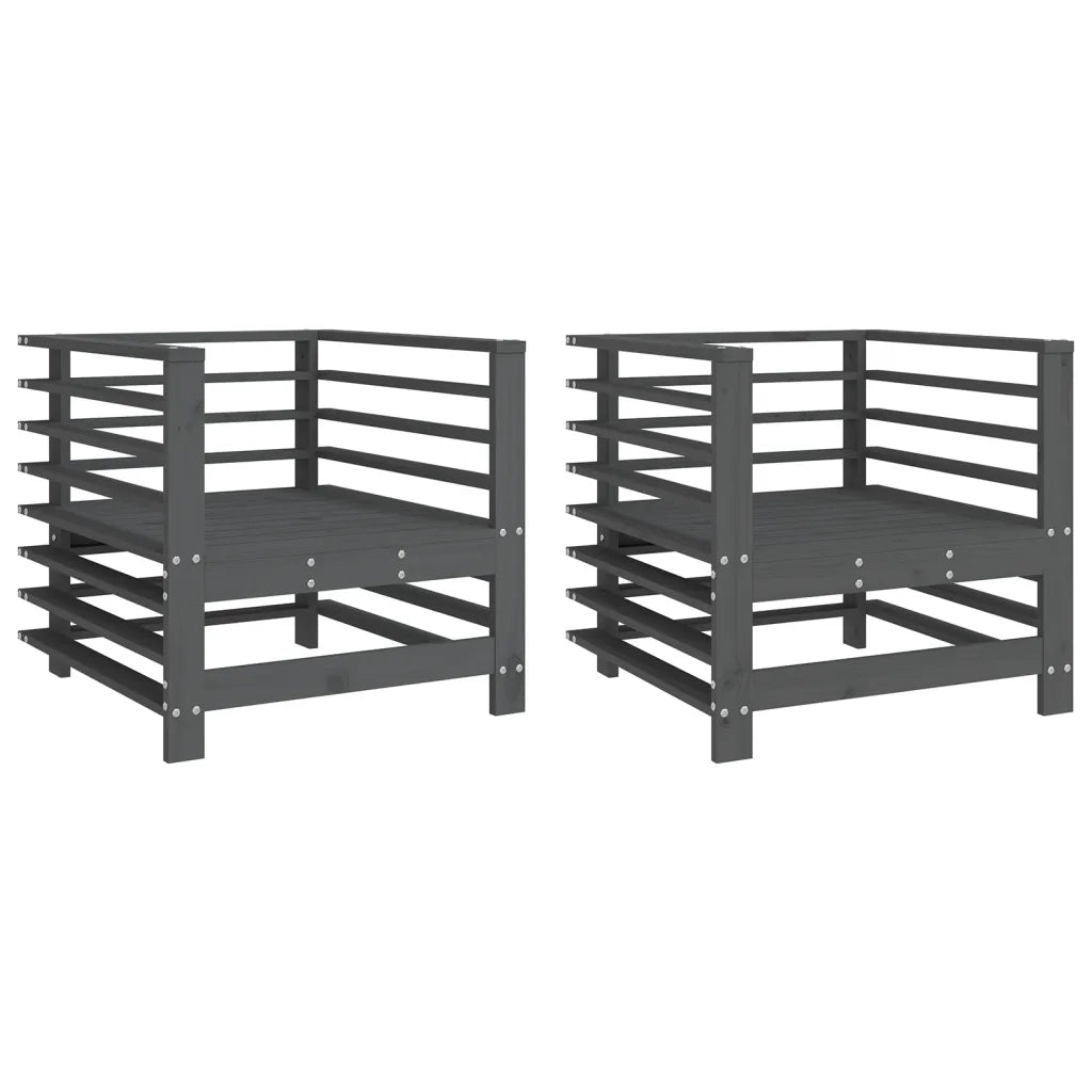 Sedia da patio-Sedie da Giardino 2pz Grigie in Legno Massello Pino 861548