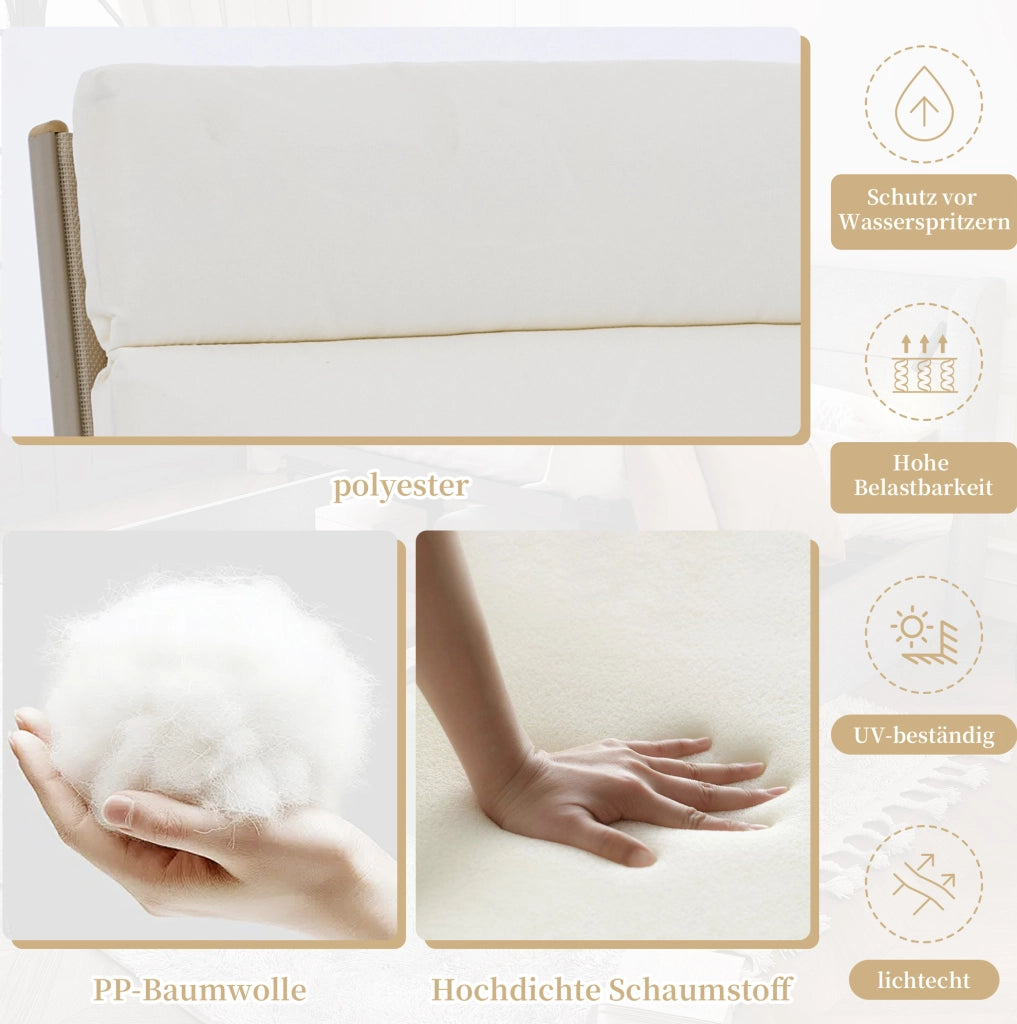 Sedia da esterno con braccioli in plastica effetto legno e seduta in Textilene; beige