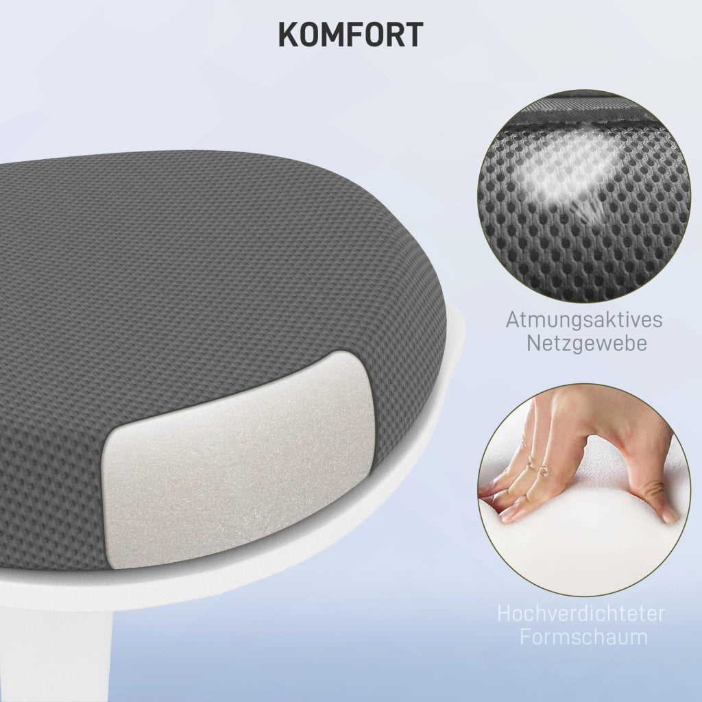 Sgabello da ufficio ergonomico regolabile in altezza con seduta mobile e rete mesh grigio