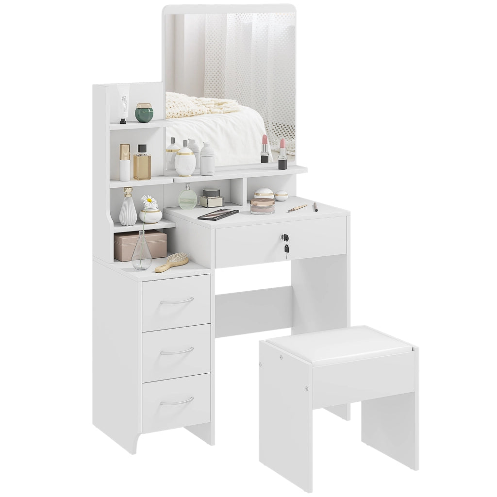 Scrivania trucco con specchio e 4 cassetti ¨C zephmum ¨C 80x38x143 cm bianco