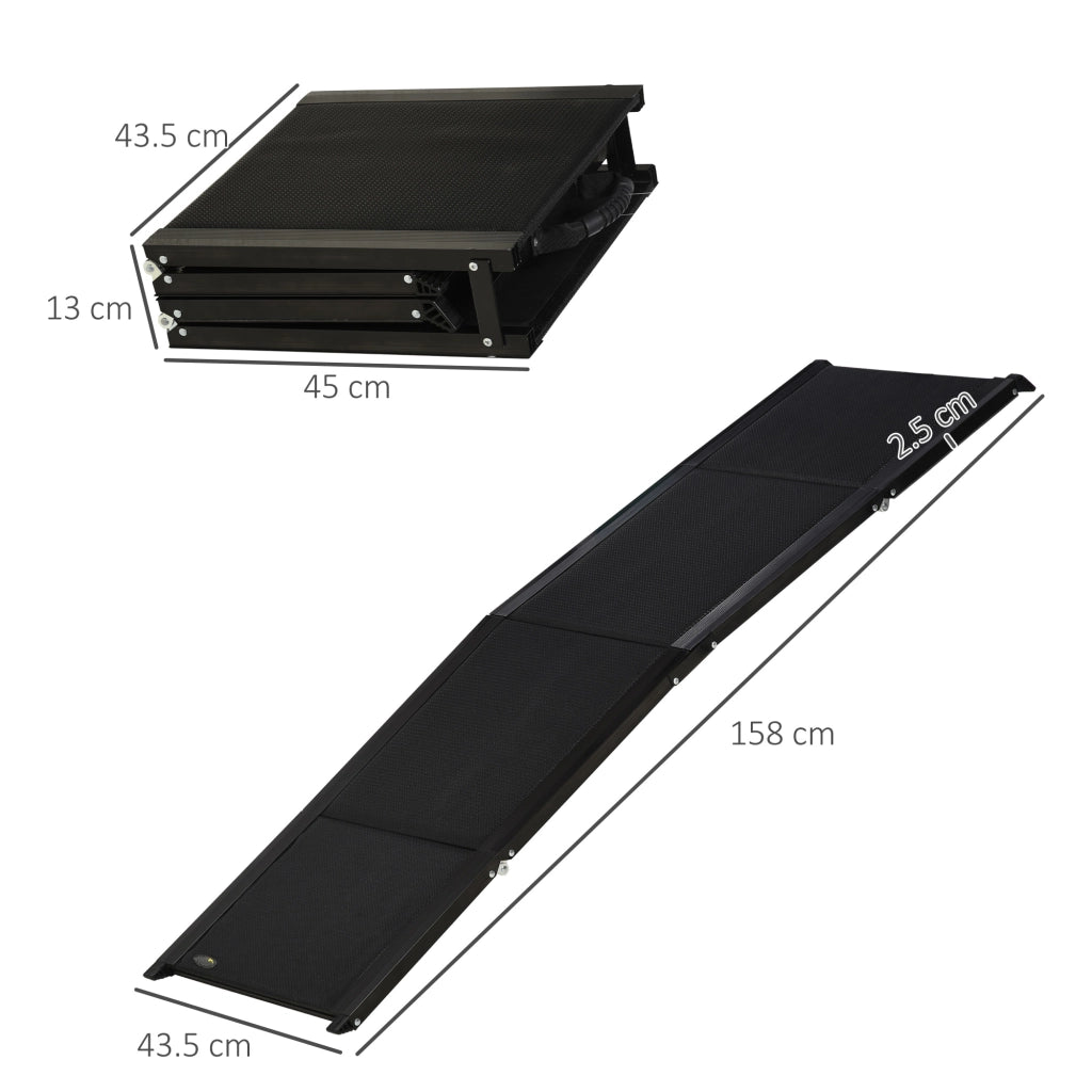 EasyComfort Rampa per Cani Pieghevole con Superficie Antiscivolo in MDF e Alluminio, 158x43.5x2.5 cm, Nero