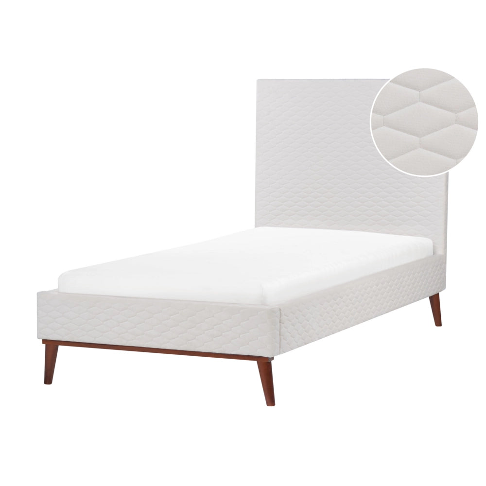 Letto imbottito in velluto bianco sporco 90 x 200 con struttura imbottita a nido d'ape trapuntato stile classico