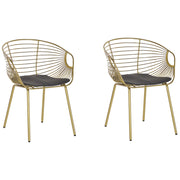 Set di 2 sedie da pranzo in filo metallico dorato design ecopelle Nero cuscino per sedile Glam Industrial Modern