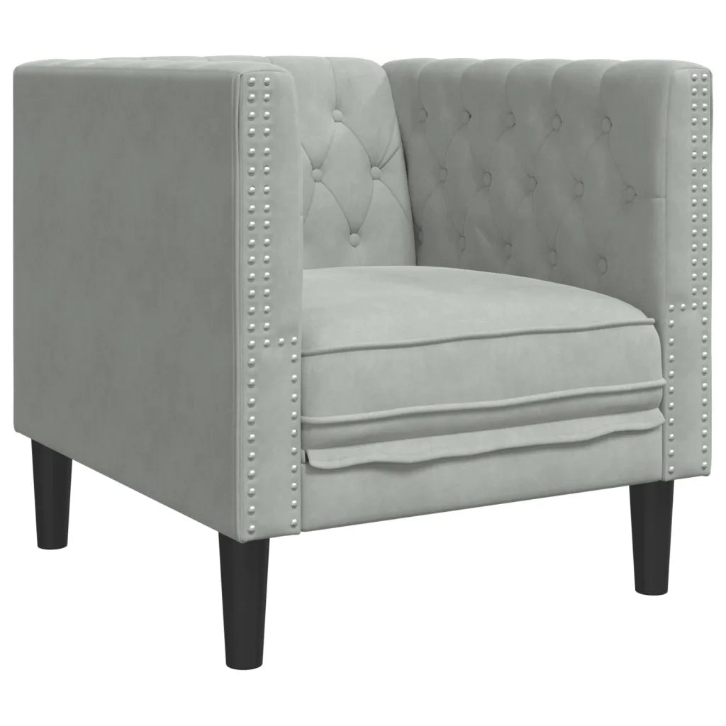 Poltrona Chesterfield Grigio Chiaro in Velluto 372673