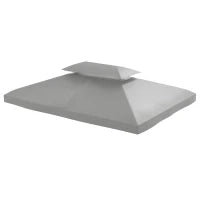Copertura per Gazebo 4x3 m a 2 Livelli in Poliestere con Cinghie e 10 Fori di Drenaggio, Grigio