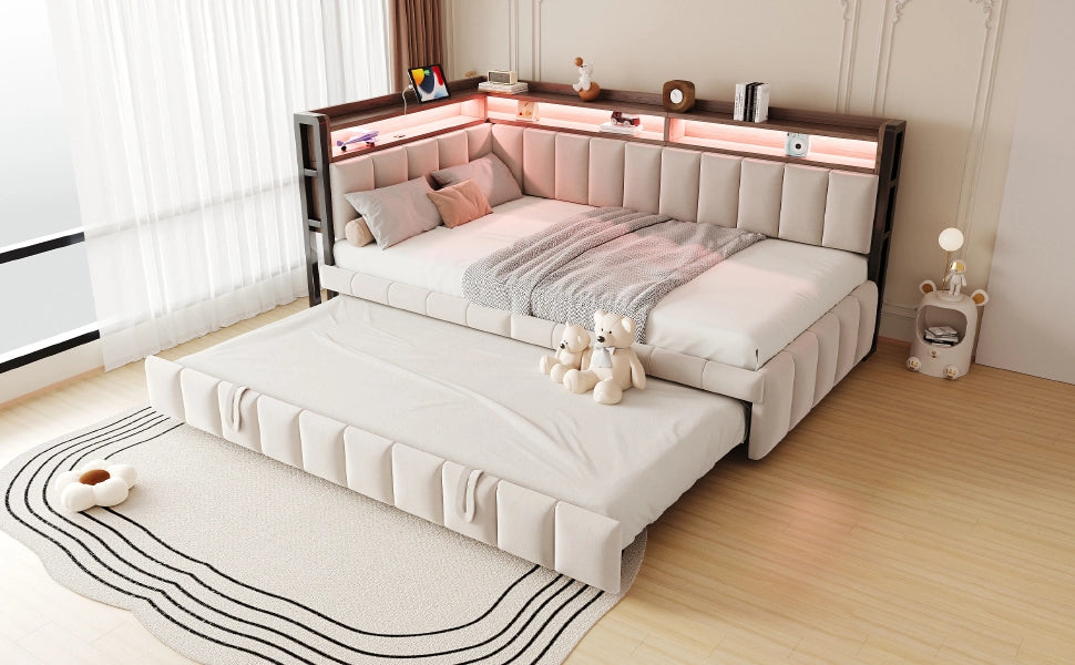 letto divano in tessuto beige 101.5 x 211.5 cm