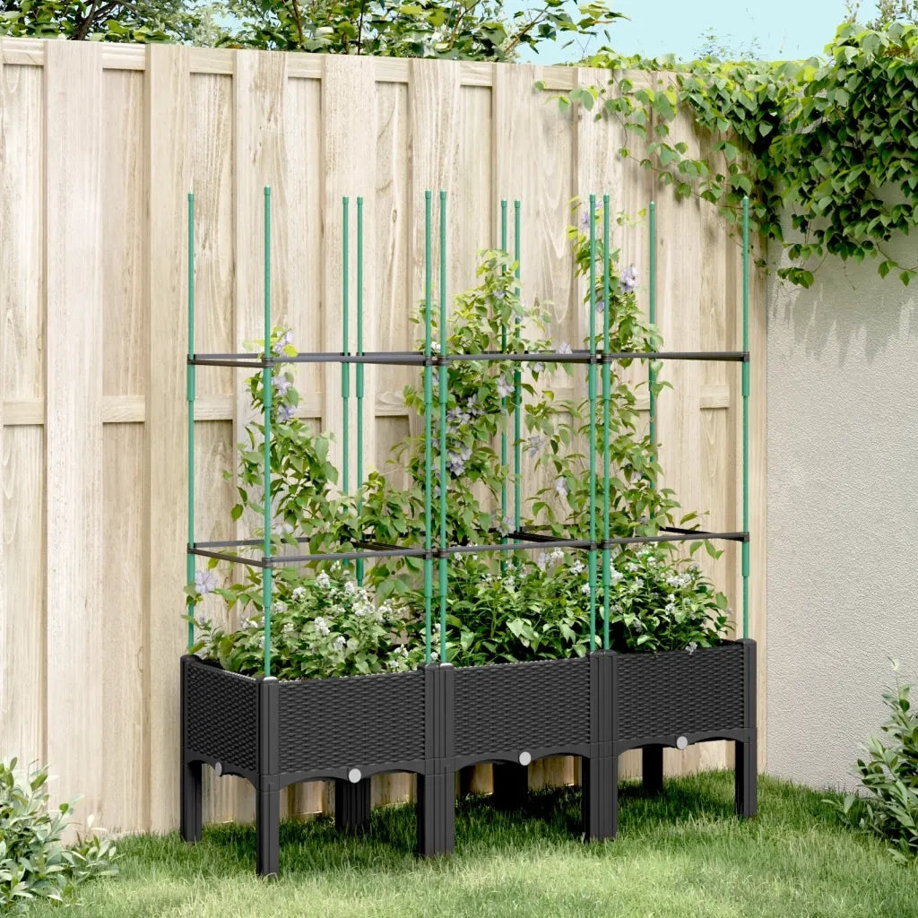 Fioriera da Giardino con Traliccio Nera 120x40x142,5 cm in PP 367958