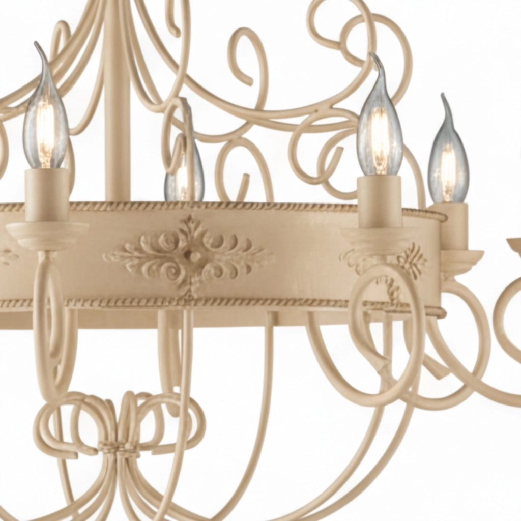 Lampadario Rustico Baltimora Metallo Avorio Oro 8 Luci E14