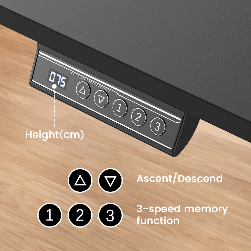 Scrivania elettrica regolabile in altezza, 120x60cm,  Smart Desk con funzione di memoria a 3 posizioni, con ganci, nero