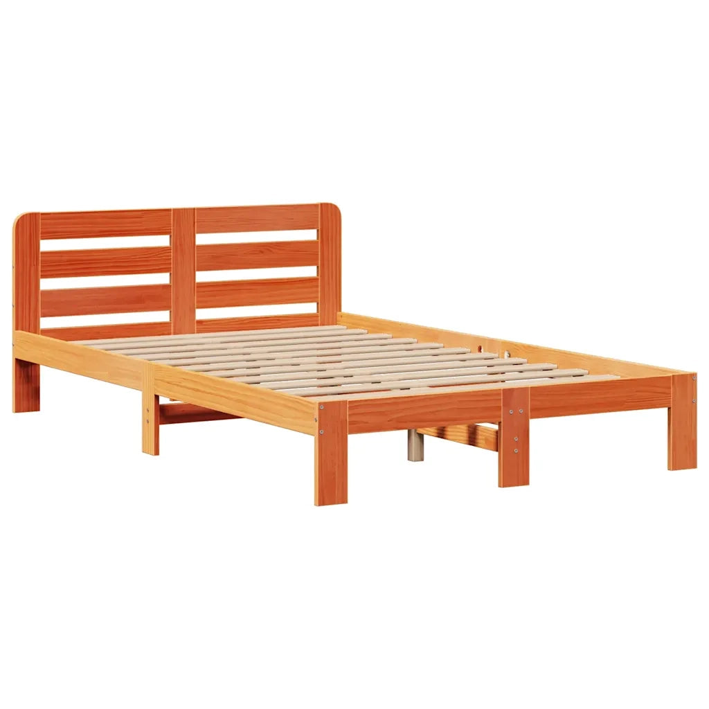 vidaXL Letto Libreria senza Materasso Marrone Cera 135x190 cm in Pino