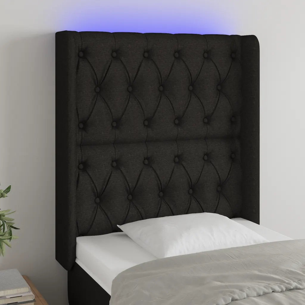 Testiera | Testata a LED Nera 83x16x118/128 cm in Tessuto