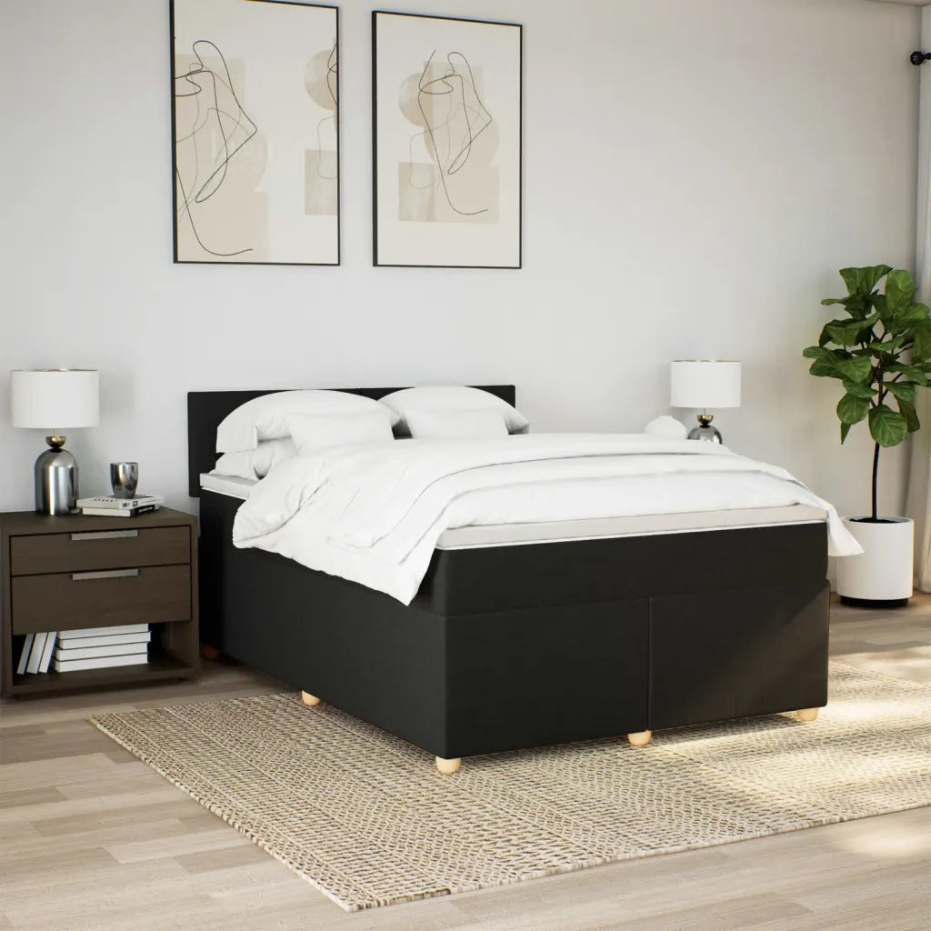 Giroletto a Molle con Materasso Nero 160x200 cm in Tessuto