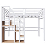 Letto a soppalco singolo 140×200 cm con scala; contenitore e ringhiera; senza materasso; metallo; bianco