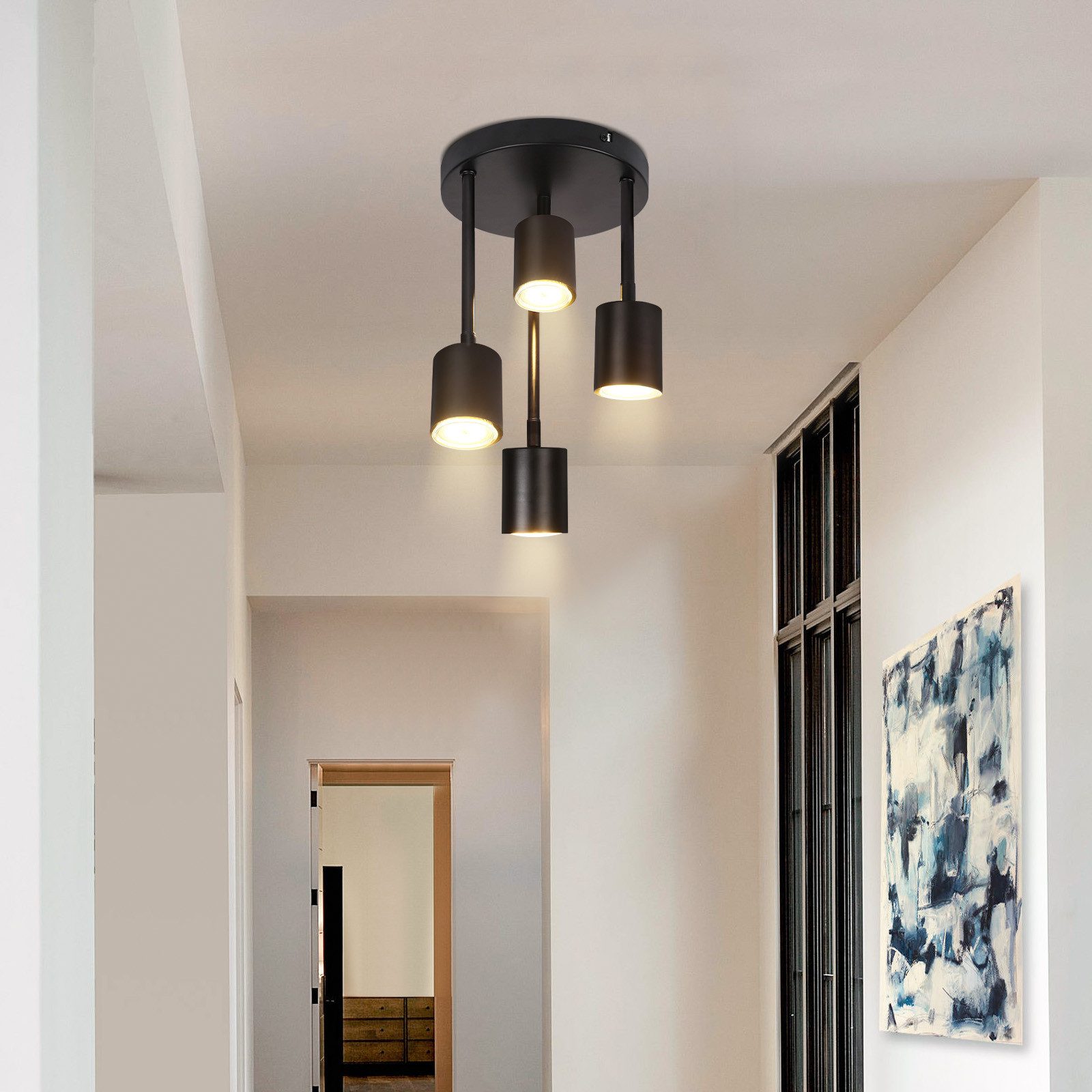 ZMH Lampada da soffitto nera 4 faretti LED GU10 orientabili 350° plafoniera per cucina