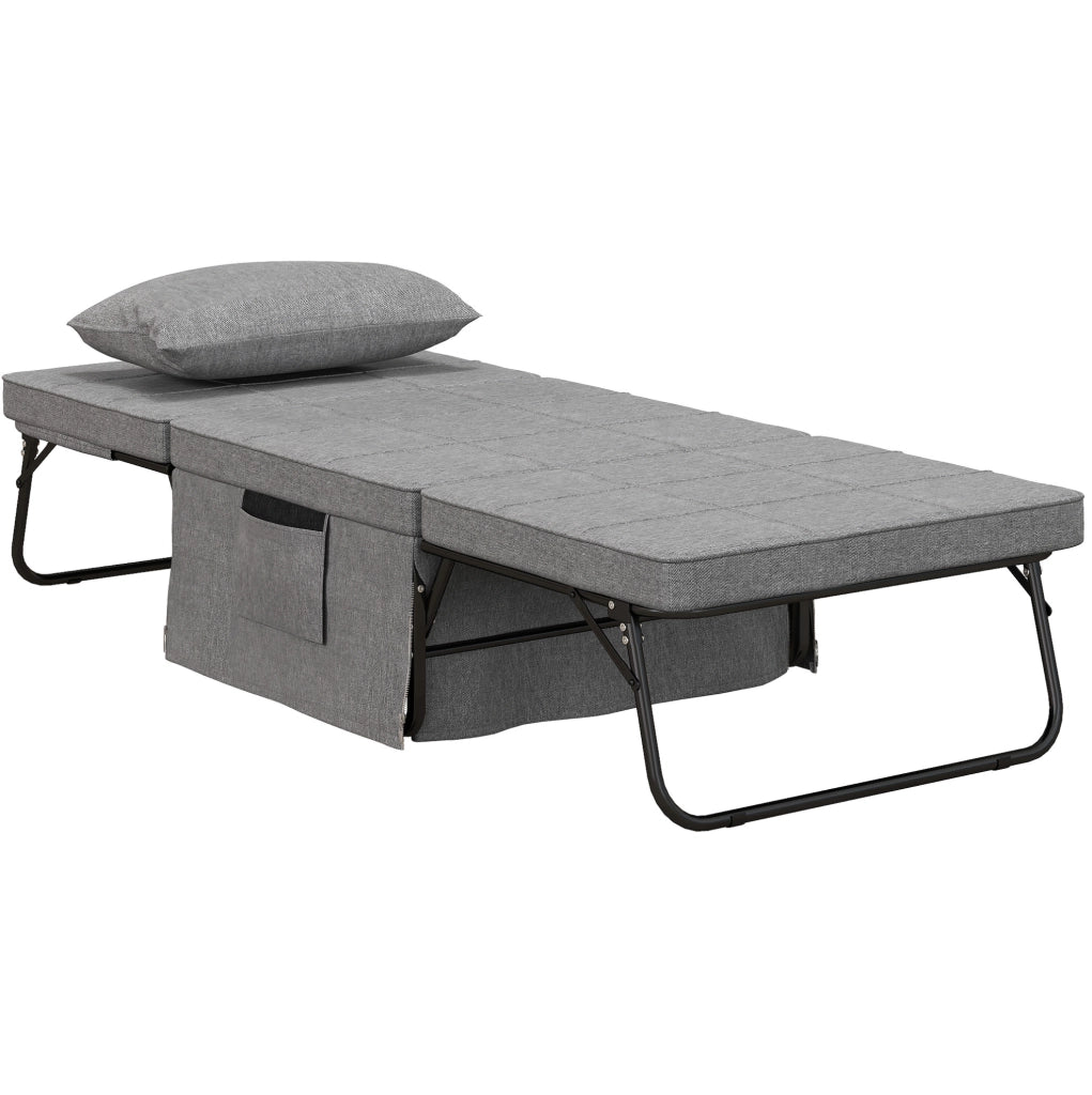 Letto pieghevole 4 in 1 con schienale regolabile in acciaio grigio