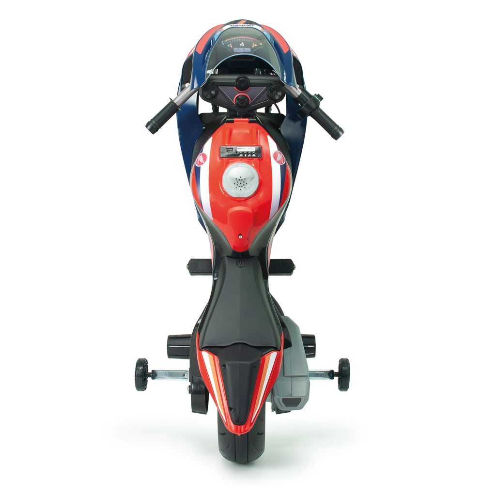 Moto Elettrica per Bambini 12V Honda Competición con Luci Suoni e Ruote Stabilizzatrici Blu