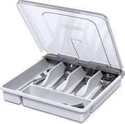 Portatile contenitore per utensili con coperchio, contenitore per utensili da viaggio, contenitore per utensili compatta per campeggio/vacanze/viaggio, 30 x 30 x 7 cm, bianco