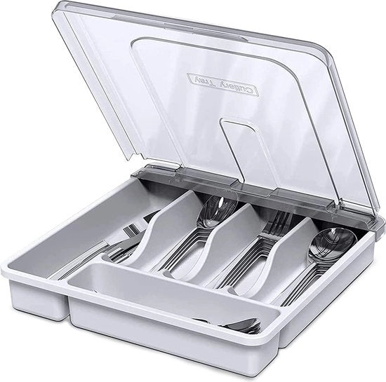 Portatile contenitore per utensili con coperchio, contenitore per utensili da viaggio, contenitore per utensili compatta per campeggio/vacanze/viaggio, 30 x 30 x 7 cm, bianco