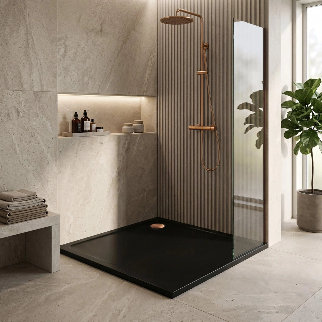 Piatto Doccia Acrilico Rea Savoy Black 90x90 Copertura rame spazzolato