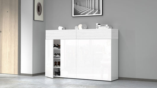 Scarpiera 4 Ante e 2 Ripiano a Ribalta 152x35x100 cm Savona 4A 1R Bianco Opaco/Larice Bianco