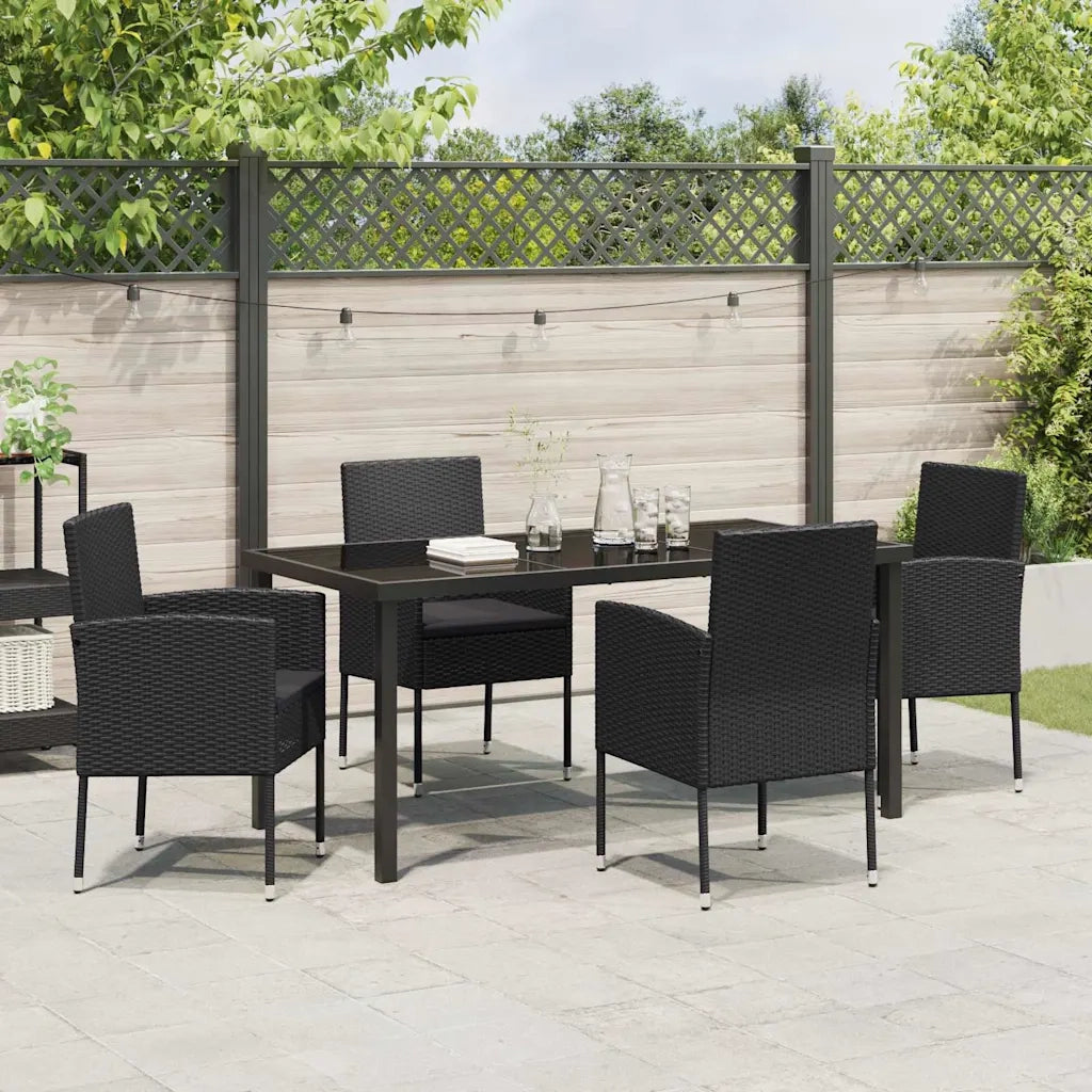 Set da Pranzo per Giardino con cuscino 5 pcs Nero polyrattan