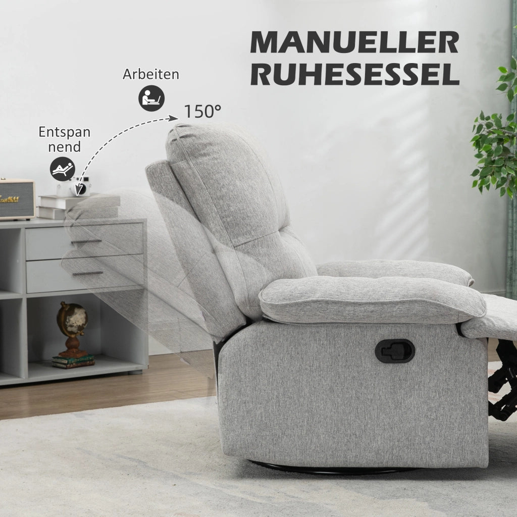 POLTRONA Relax reclinabile manuale 89x98x101 cm Grigio chiaro Poliestere