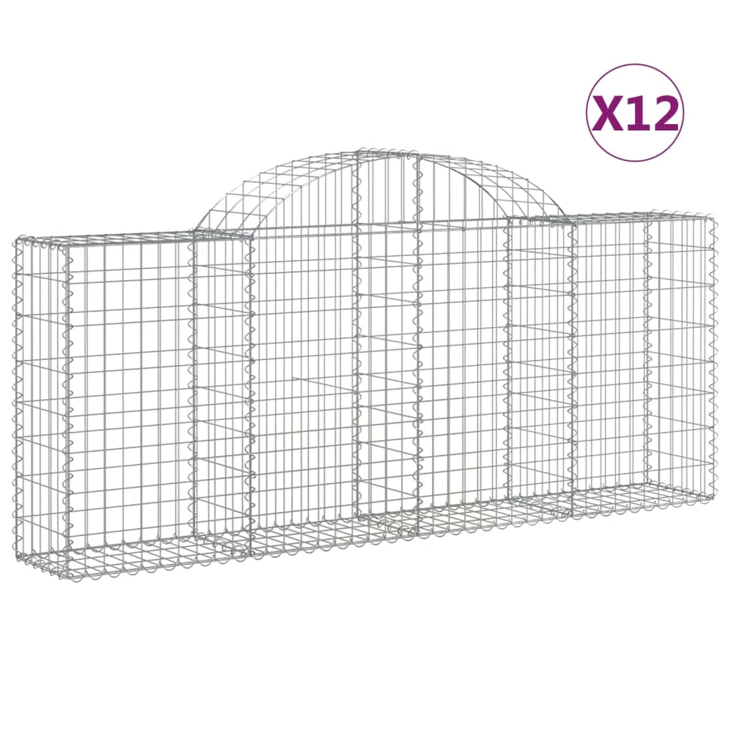 Cestini gabbioni recinzione a gabbia muro di contenimento ad arco 1 set da 2 200 x 30 x 80/100 cm ferro zincato argento 02_0040524