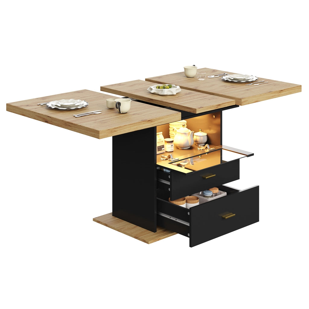 Tavolo allungabile con 2 cassetti e LED piano in MDF e metallo per cucina soggiorno e balcone nero effetto legno
