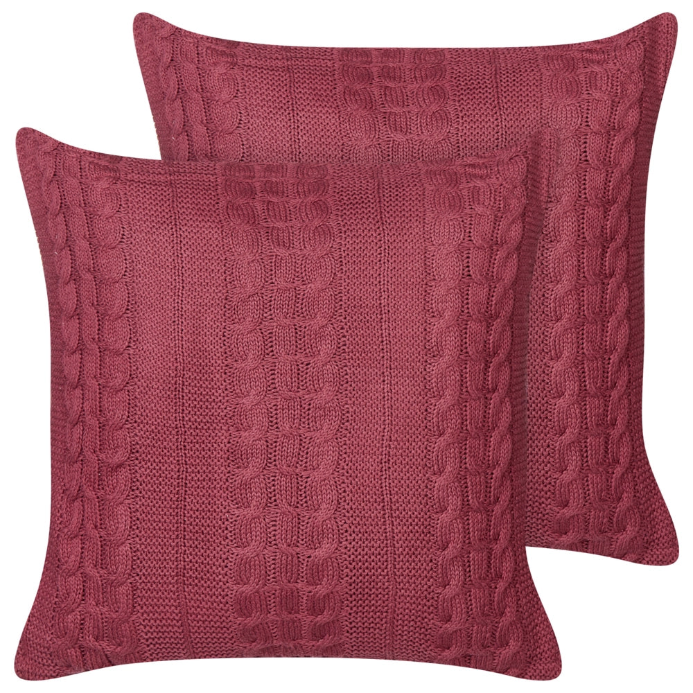 Set di 2 cuscini decorativi in cotone con disegno intrecciato bordeaux camera da letto soggiorno