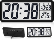 Cronometro Digitale da Parete - Batteria - Grande Display - Nero - Visualizzazione della Temperatura - Ideale per Camera da Letto e Ufficio