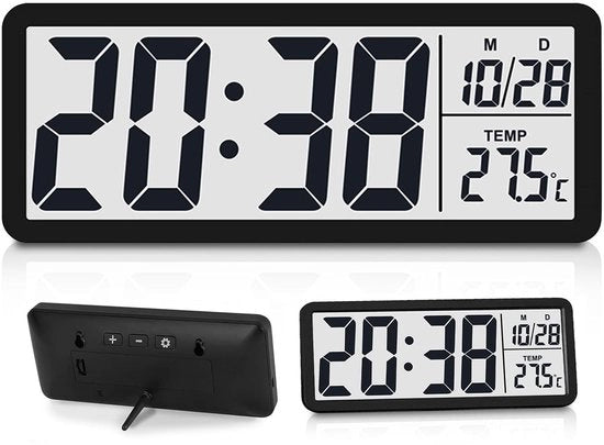Cronometro Digitale da Parete - Batteria - Grande Display - Nero - Visualizzazione della Temperatura - Ideale per Camera da Letto e Ufficio