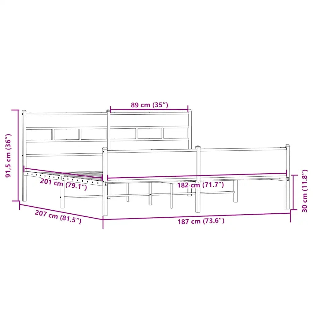 Letto matrimoniale | Letto per adulti | Giroletto senza Materaso in Metallo Rovere Sonoma 180x200 cm