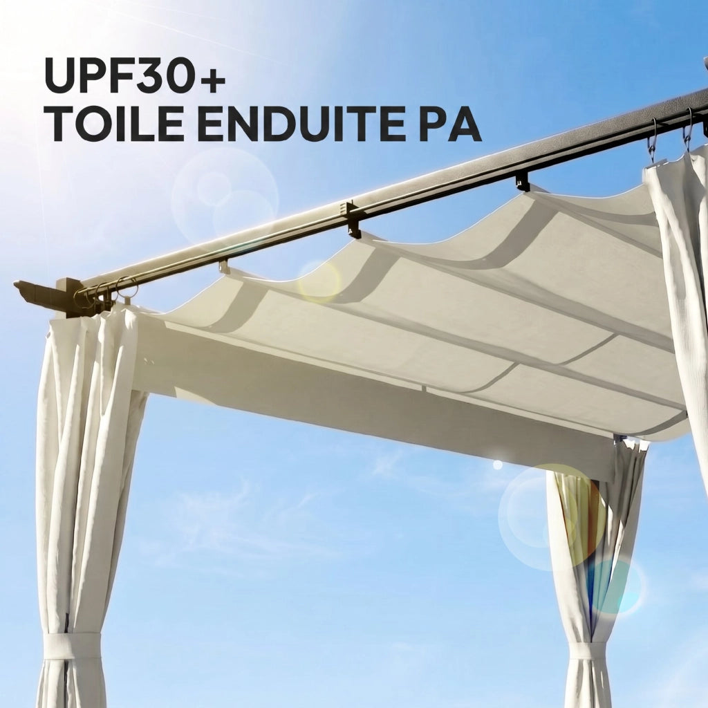 Pergola da giardino esterno ¨C zephmum ¨C 3x4m crema, tetto retrattile, tende, UPF30+