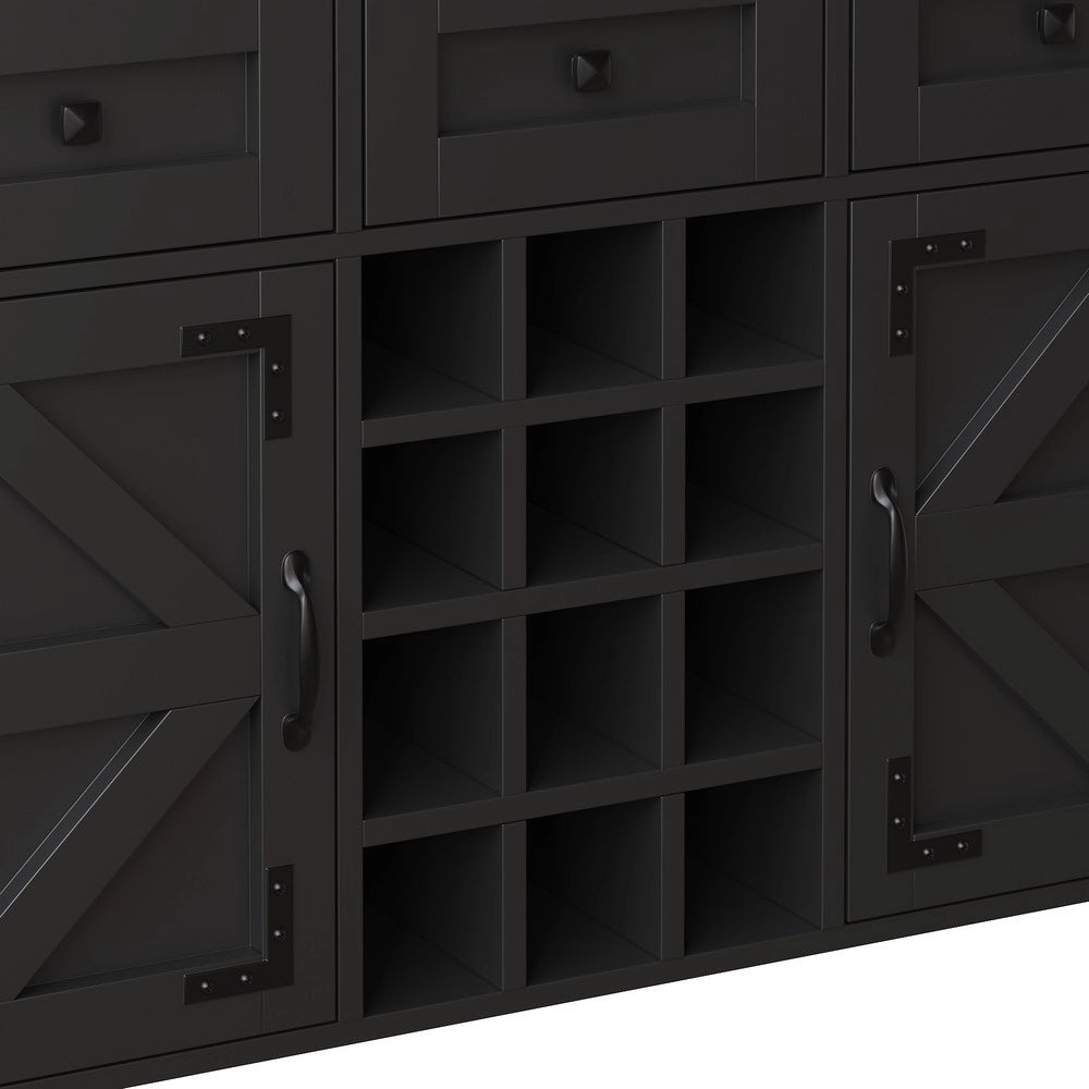 Credenza Alta con LED, USB e Prese ¨C Xylo ¨C 4 Ante, 3 Cassetti, Nero, 120x40x170
