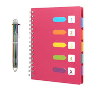 Agenda A5 con indice - Blocchetto con righe - Cinturino - Copertina impermeabile - 240 pagine - Compreso penne in 6 colori