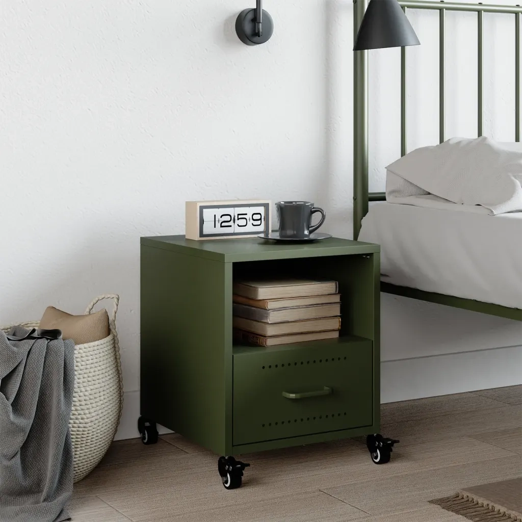 vidaXL Comodino Verde Oliva 36x39x43,5 cm in Acciaio