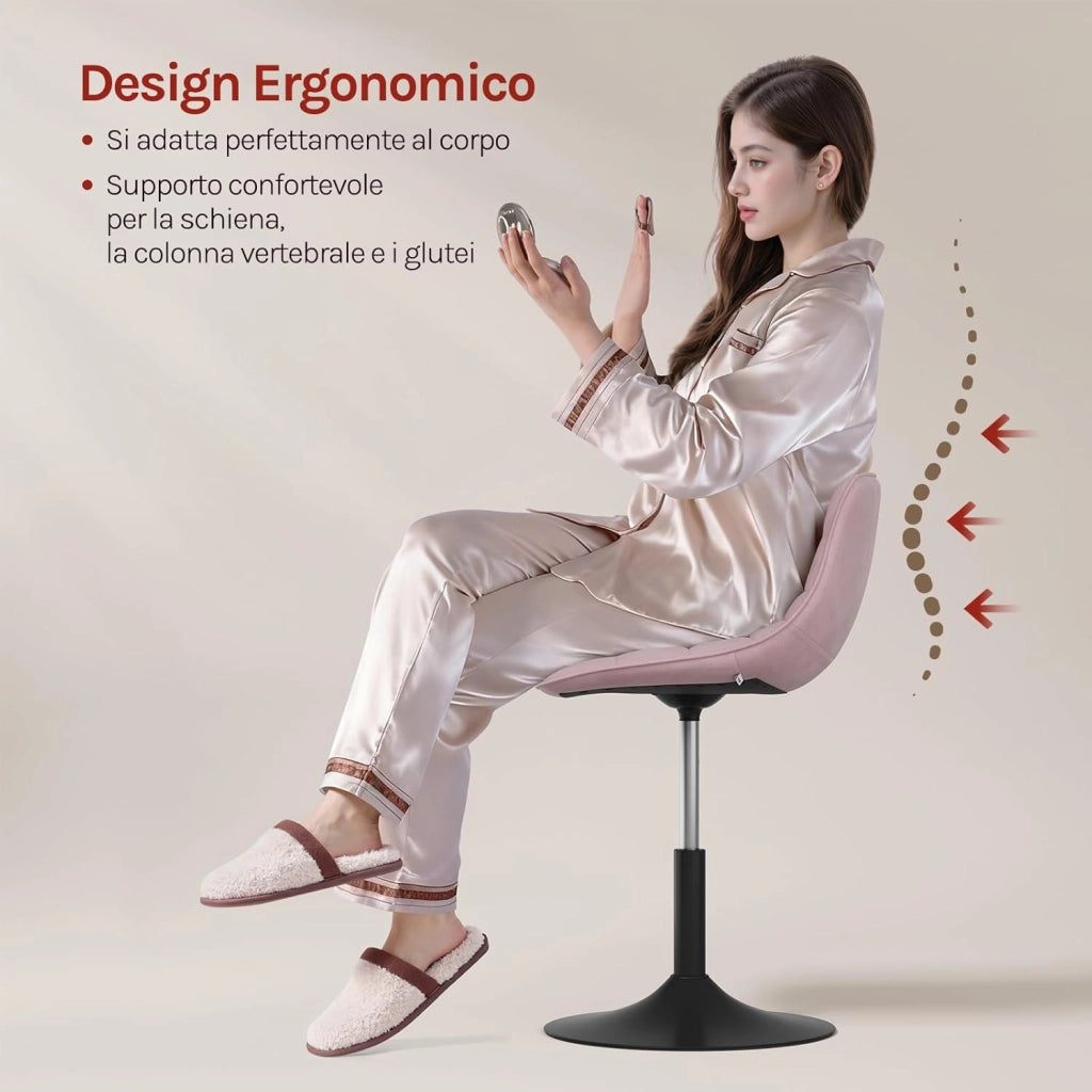 Sgabello da trucco Sedia Alta da Cucina sgabello cucina con Schienale Altezza Regolabile Girevole 360° in Velluto Rosa, 38-49.5cm, BH300rs-1