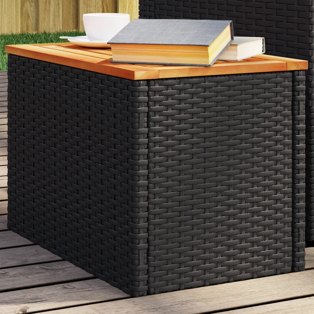 Tavolini Giardino 2 pz | Tavolino da esterno Neri 55x34x37cm Polyrattan Legno Massello