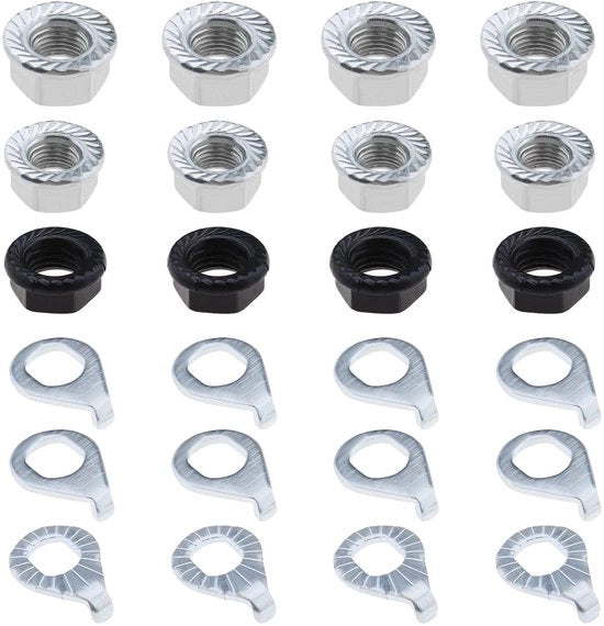 Set di Spazzole per Pneumatici Bicicletta - 4x M8/M9.5/M10 - 8x 10mm/8mm Anello di Sicurezza - Metallo - Argento/Nero - Kit di Ricambio per Pneumatici Bicicletta - Materiale Bicicletta