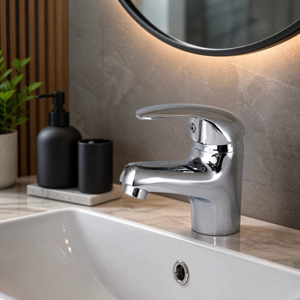 Rubinetto Miscelatore Lavabo Bagno Cromato Lucido Modello Bari Monocomando 52927