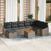 Set divano da giardino 9 pezzi con cuscini grigio polyrattan