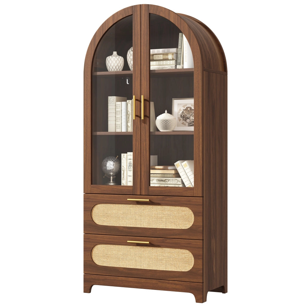 Libreria con Vetrina ad Arco e Cassetti ¨C MINIMAL ¨C Noce, 175x80x40cm