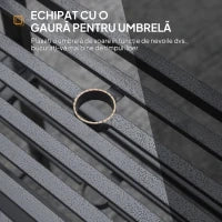 Panchina da Giardino Moderna 2 Posti con Tavolino e Foro per Ombrellone Arredamento da Esterno 165x56x85.5cm Nero
