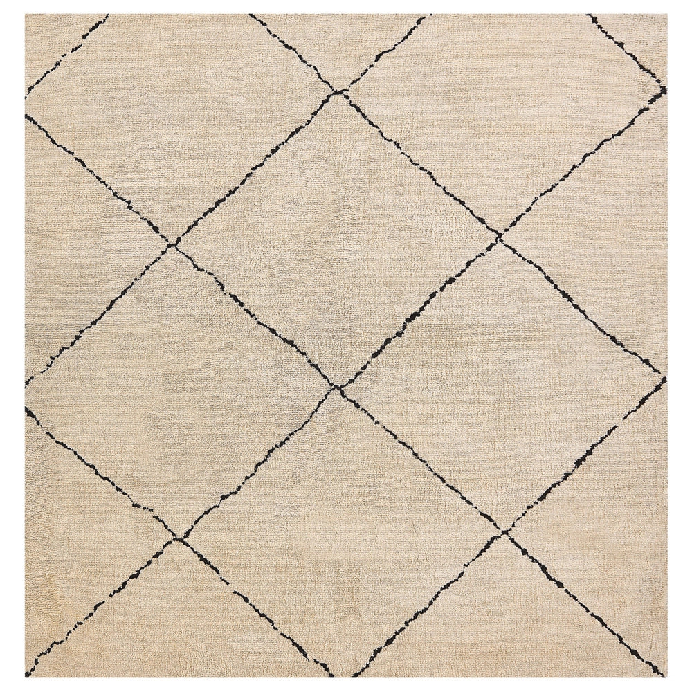 Tappeto tappetino Moquette Poliestere Beige e Nero a pelo lungo motivo geometrico a rombi 200 x 200 cm