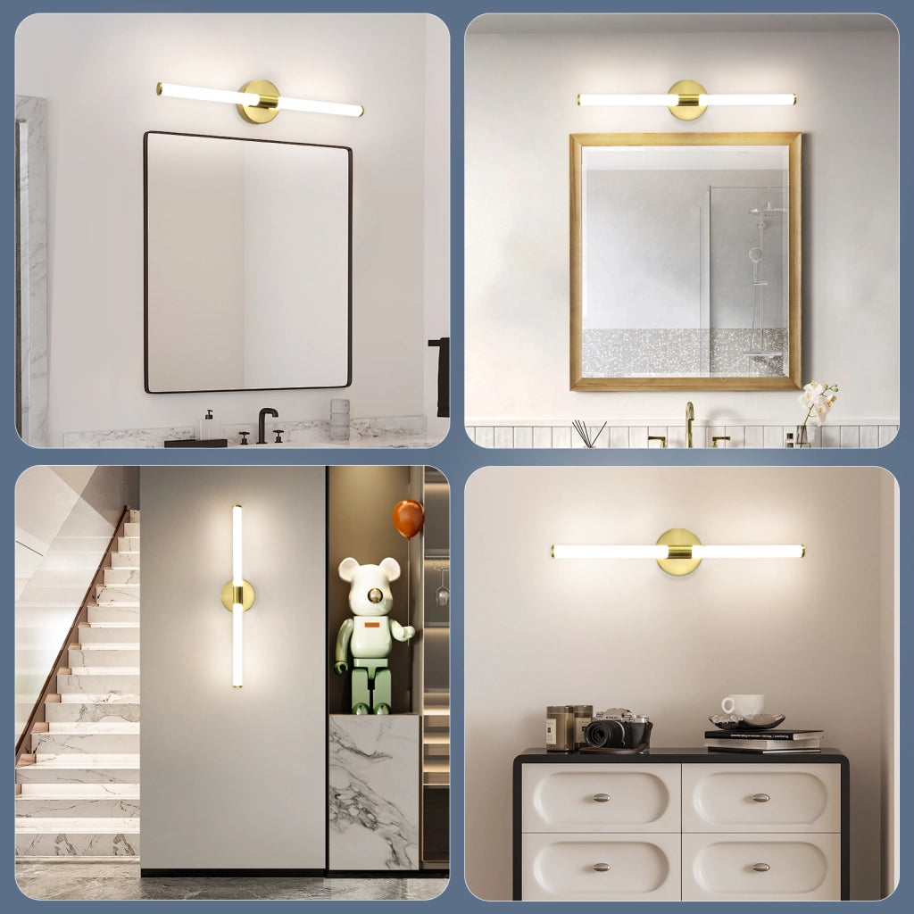 ZMH Lampada da specchio LED a Parete 8W Oro 60 cm 4000K Luce Neutra Moderna IP44 per Armadio Cantina Cucina Corridoio